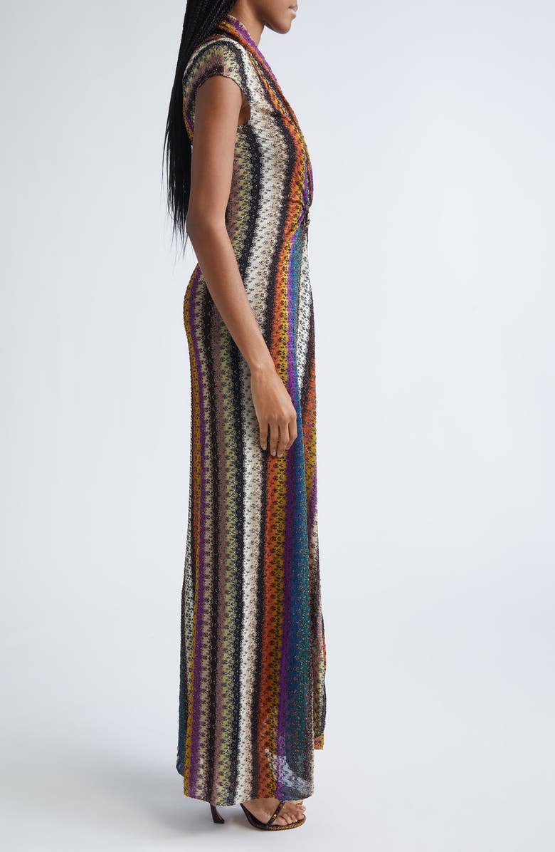 Missoni Stripe Twist Front Raschel Mesh Maxi Dress, Alternate, color, Yellow And Purple Tones