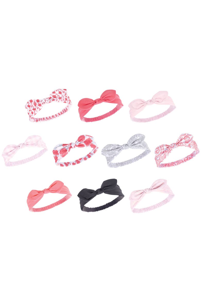 10Pk Knotted Jersey Headbands, Main, color, Flamingo Pink Bandana