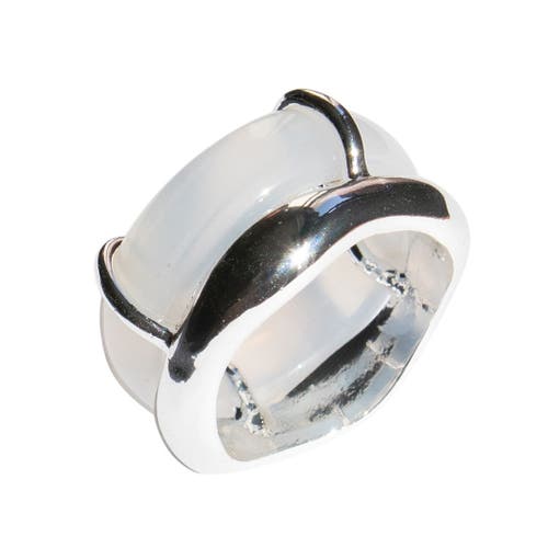 Seree Cove White Jade Stone Sculpted Ring In Metallic