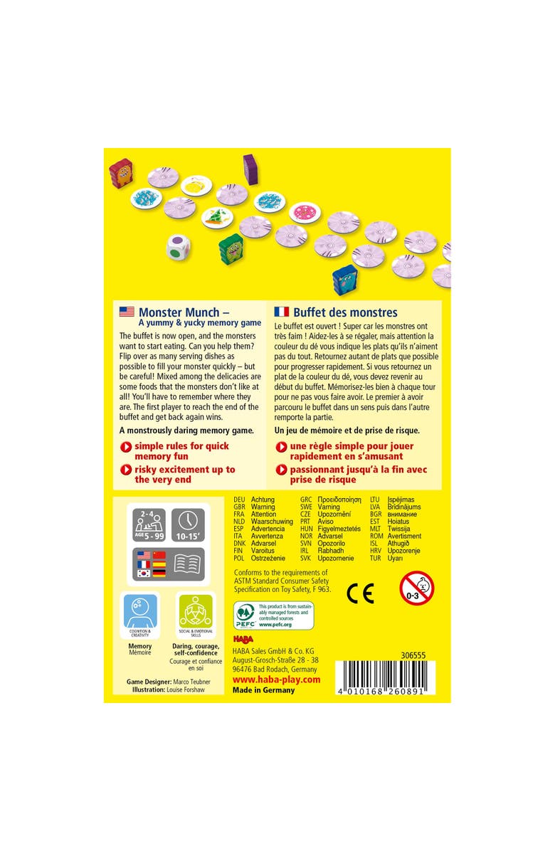 HABA Monster Munch Memory Game - for 5 Year Olds & Up, Family Kids Board Game Night, Memory Skills Toys, Made in Germany, Alternate, color,