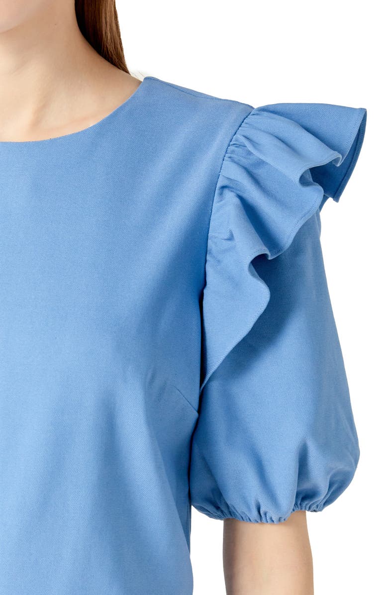 English Factory Puff Sleeve Romper, Alternate, color, Blue Denim