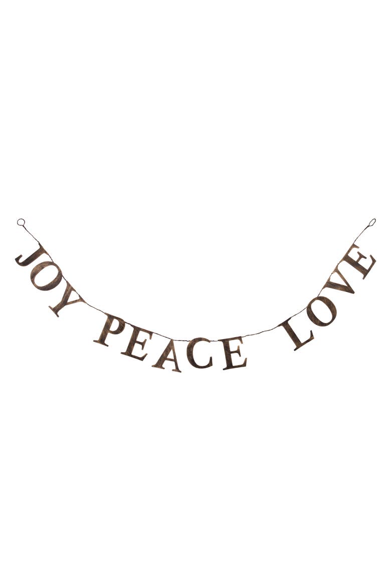 Joy Peace Love Metal Christmas Garland, Main, color, Brown