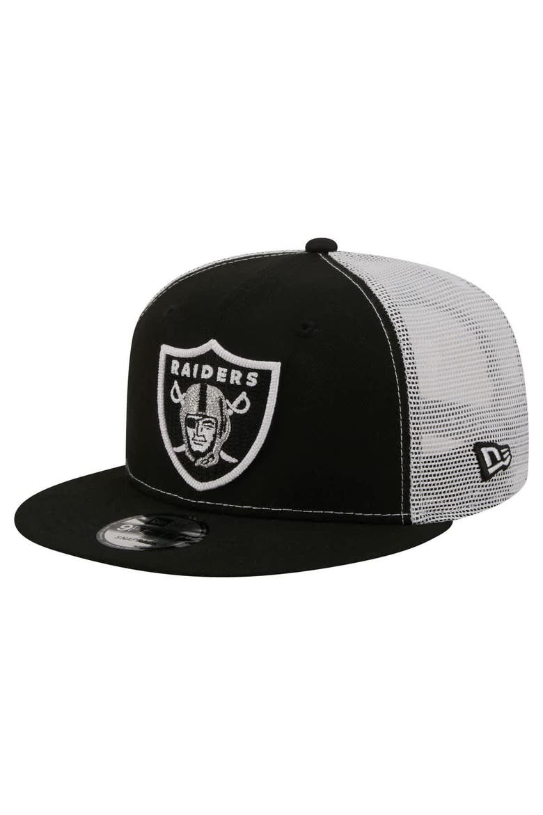 Men's New Era  Black Las Vegas Raiders Core Team 9FIFTY Trucker Snapback Hat, Main, color, Black