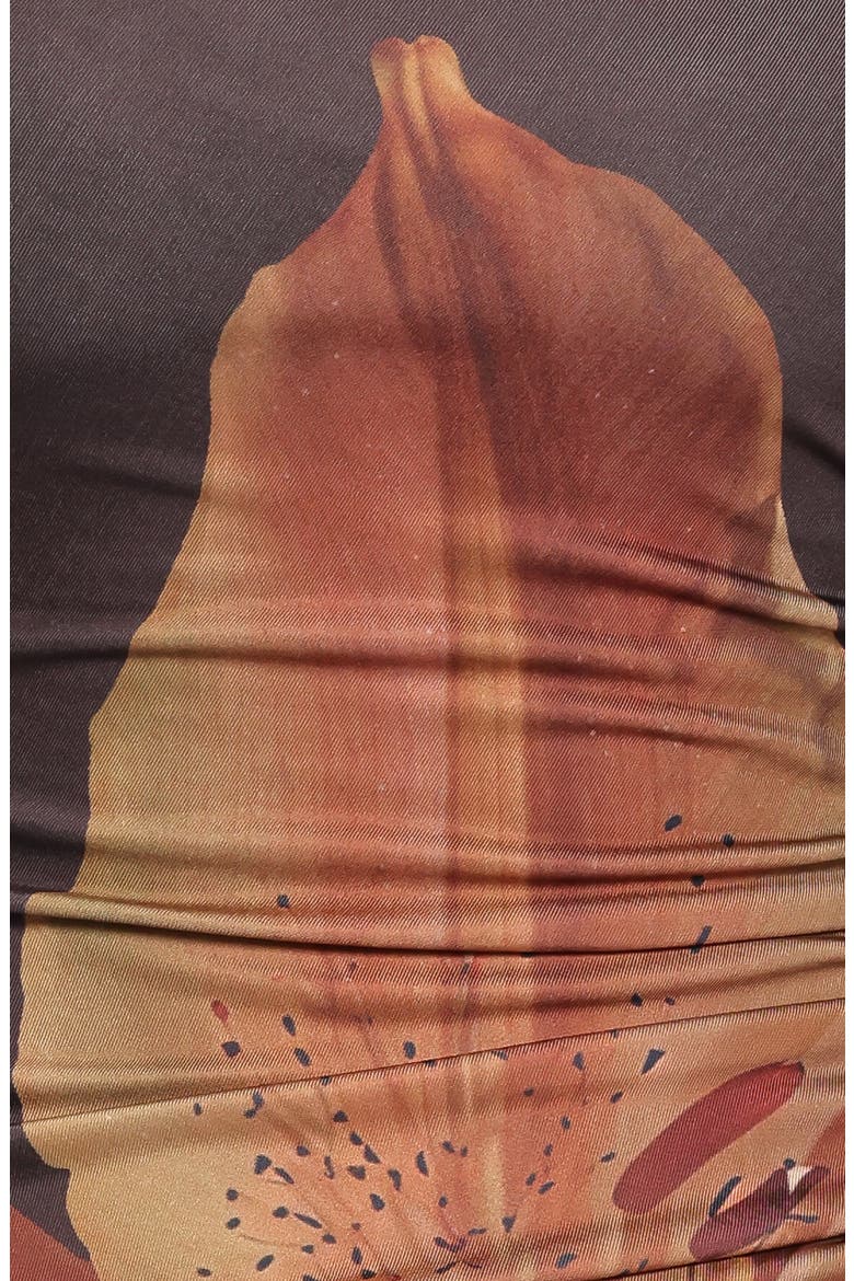 Ginny Floral Print Ruched Strapless Maxi Dress, Alternate, color, BROWN