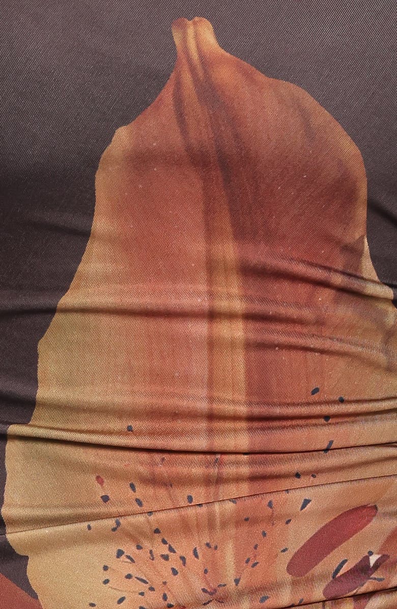 Petal & Pup Ginny Floral Print Ruched Strapless Maxi Dress, Alternate, color, Brown