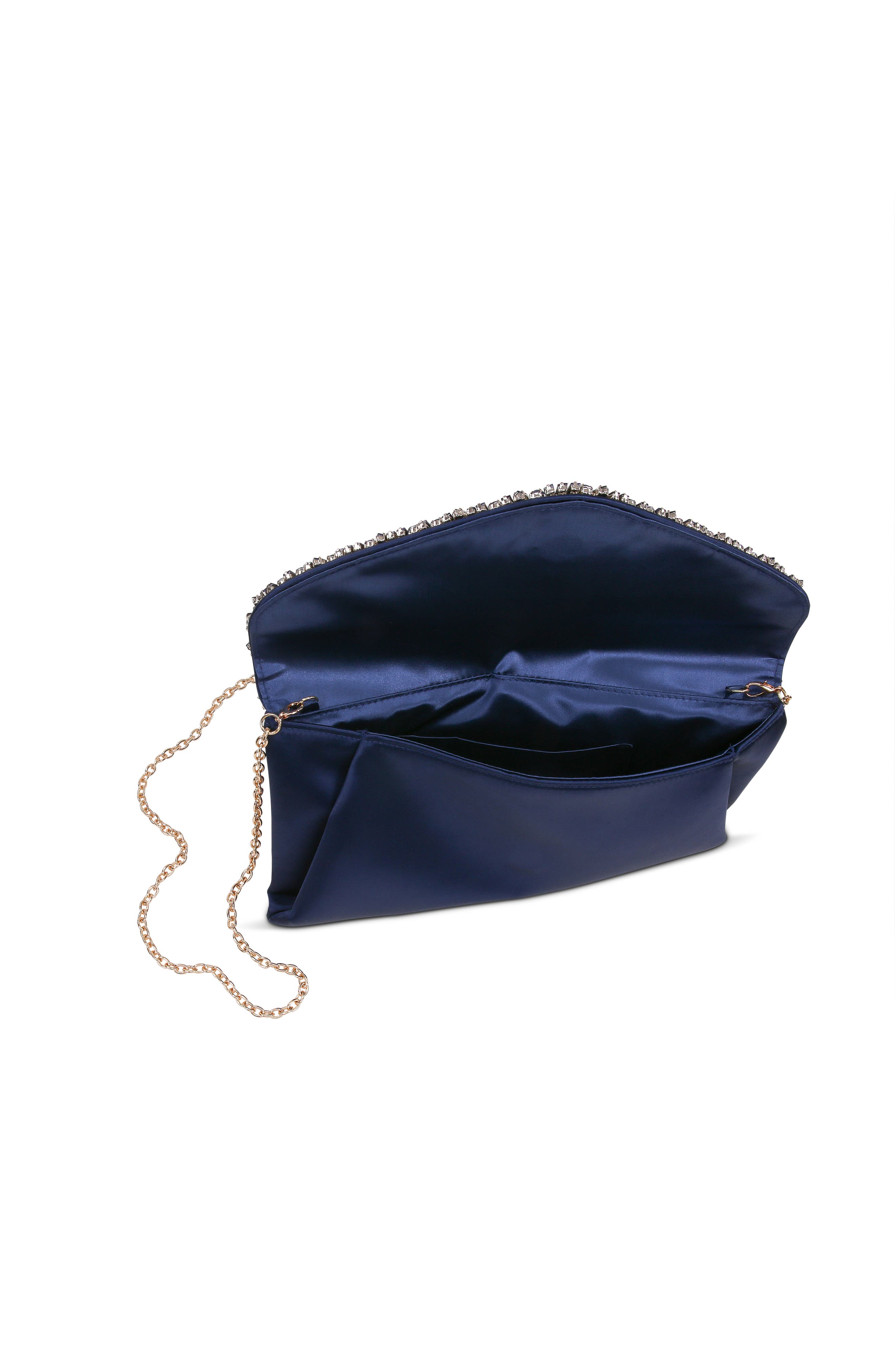 Jewel Badgley Mischka Mika Mix Crystal Neckline Envelope, Alternate, color, Navy