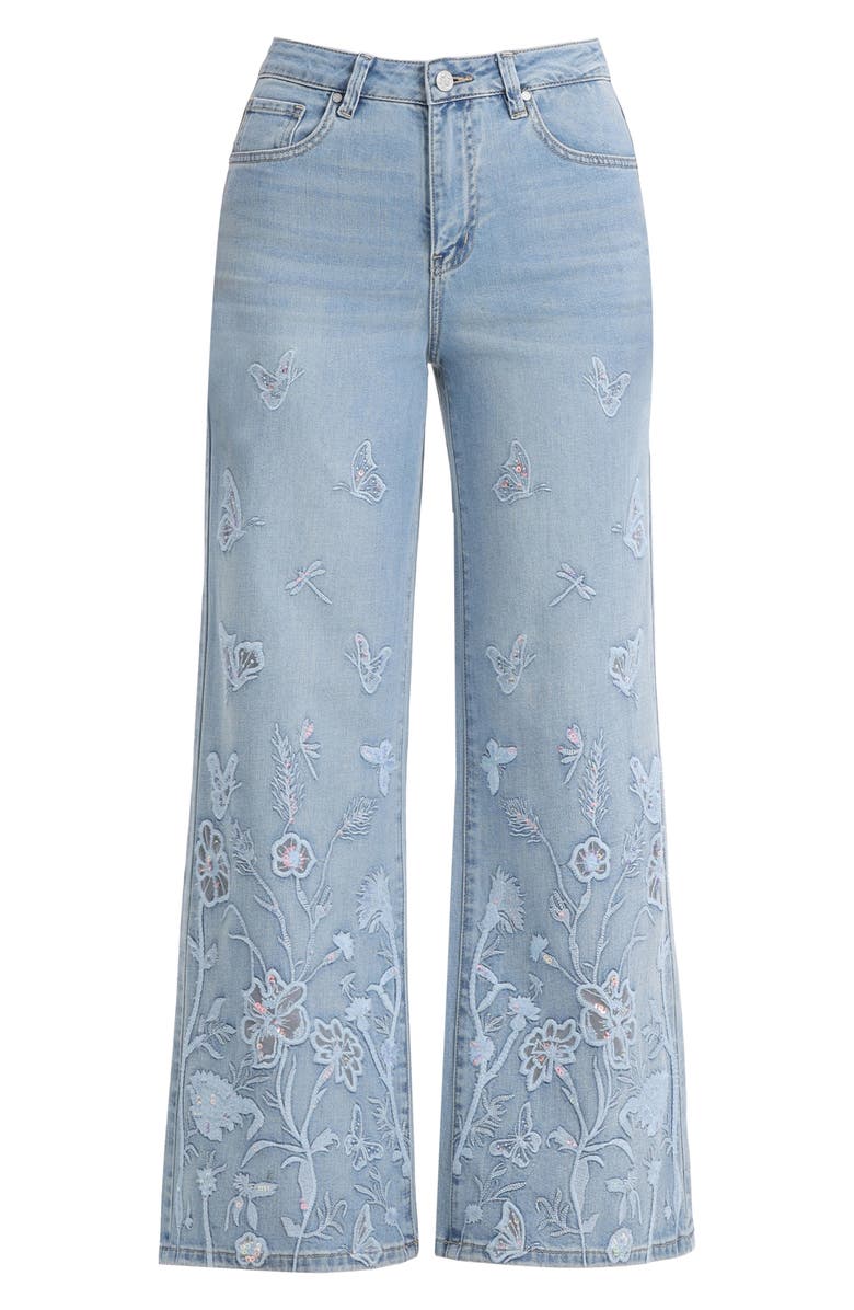 Bayeas Embroidered High Waist Wide Leg Jeans, Alternate, color, Azuredream