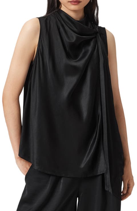 Herela Tie Neck Sleeveless Satin Top
