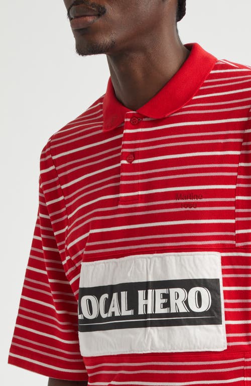 Shop Martine Rose Paneled Oversize Stripe Cotton Piqué Polo In Red-white Stripe Strongbow