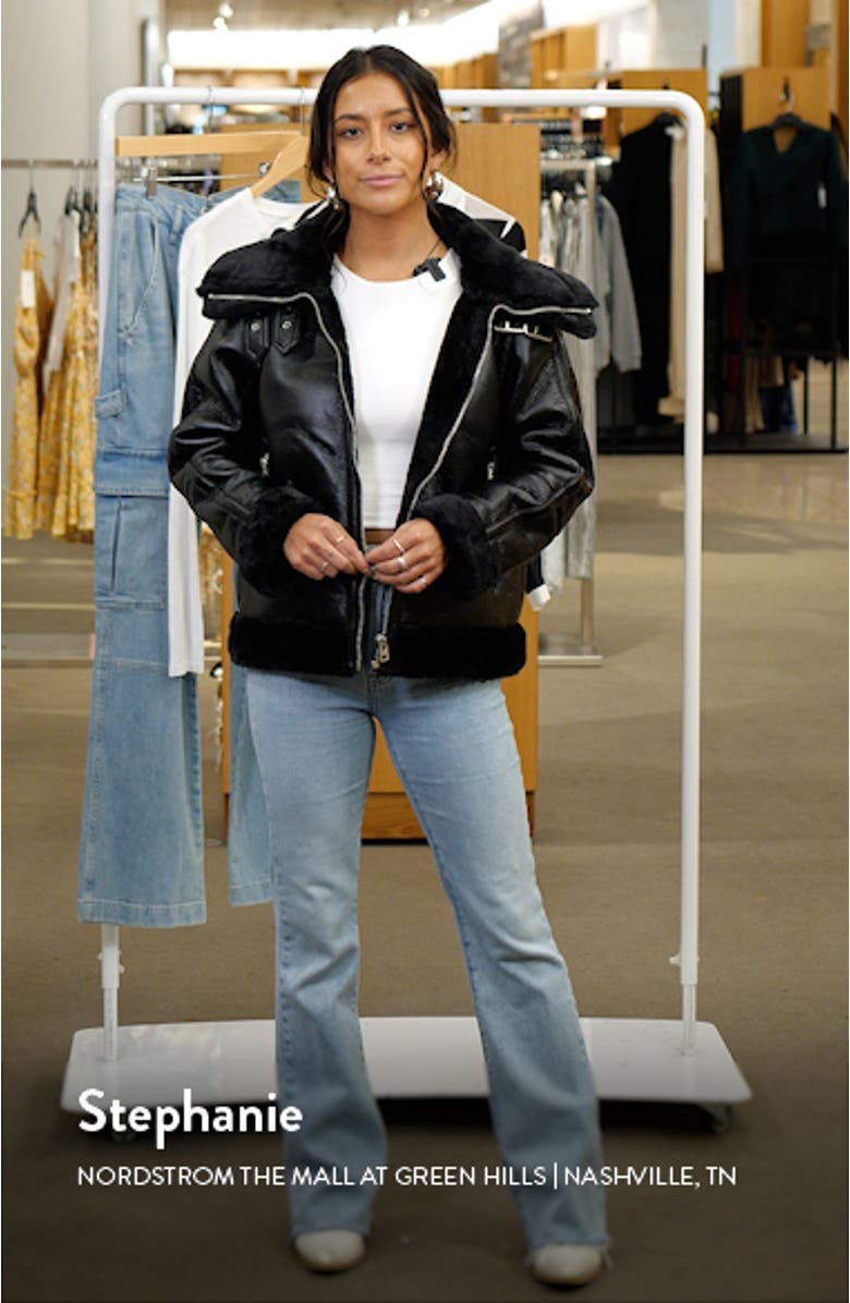 Faux Leather Aviator Jacket with Faux Fur Trim, sales video thumbnail