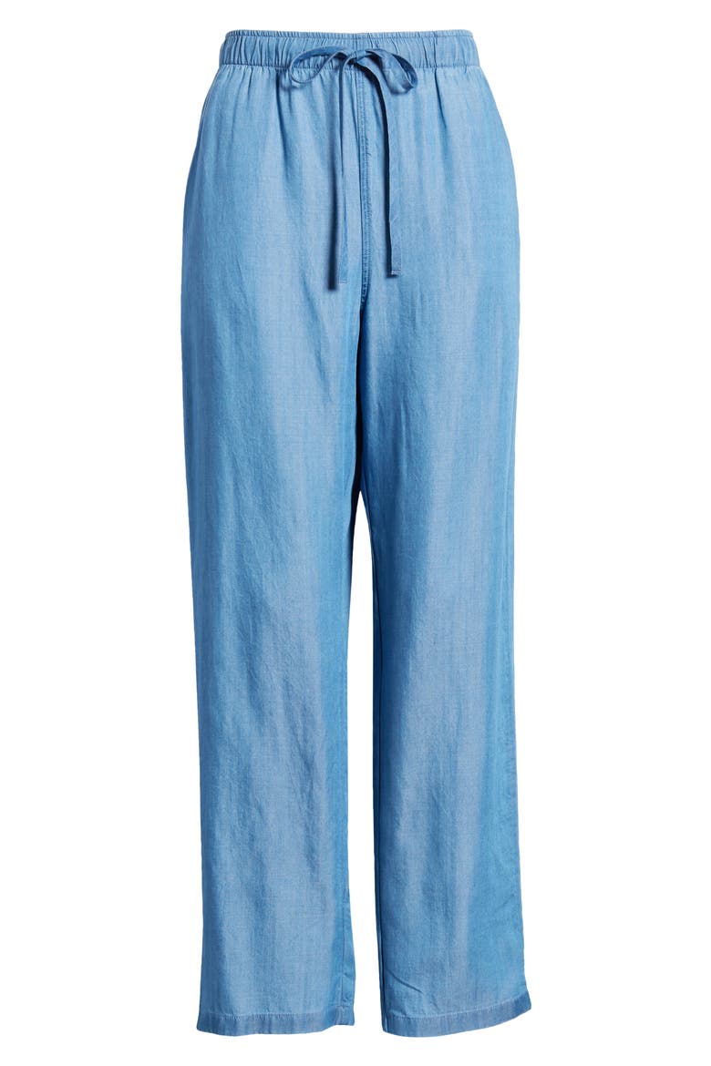 Elastic Waist Crop Taper Chambray Pants, Alternate, color, MEDIUM LIGHT WASH