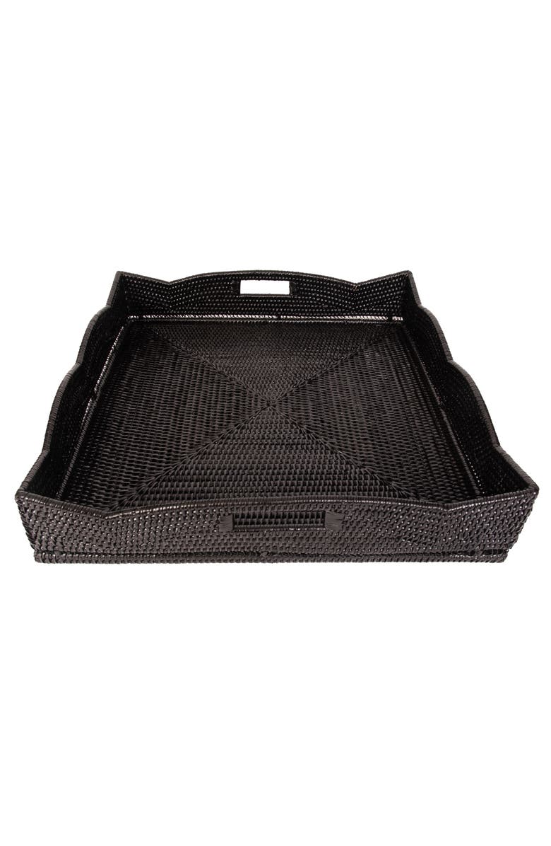 Artifacts Trading Company<sup>™</sup> Artifacts Rattan Scallop Collection Square Tray With Cutout Handles, Main, color, Tudor Black