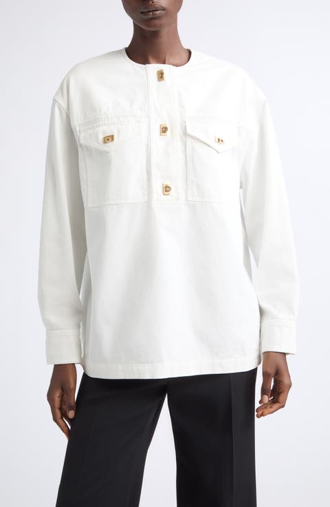 Brushed Cotton Gabardine Pullover Shirt