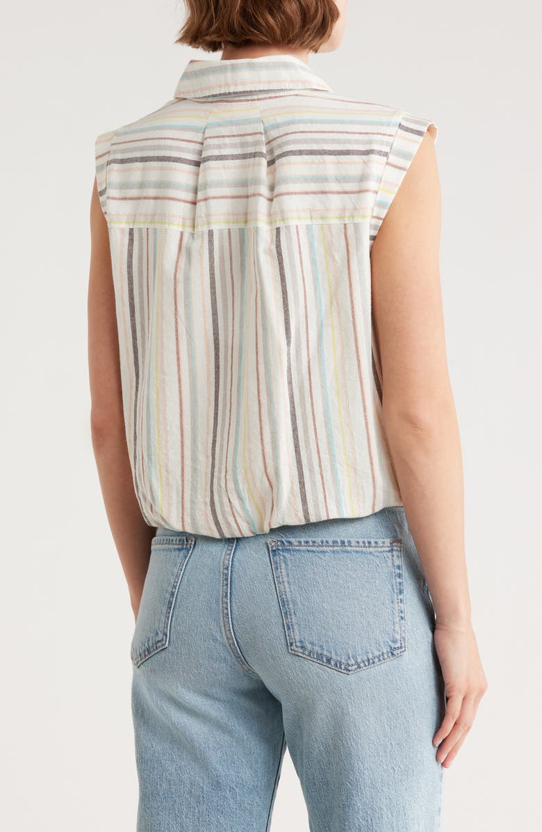 Democracy Stripe Cap Sleeve Button-Up Shirt, Alternate, color, Off White Multi