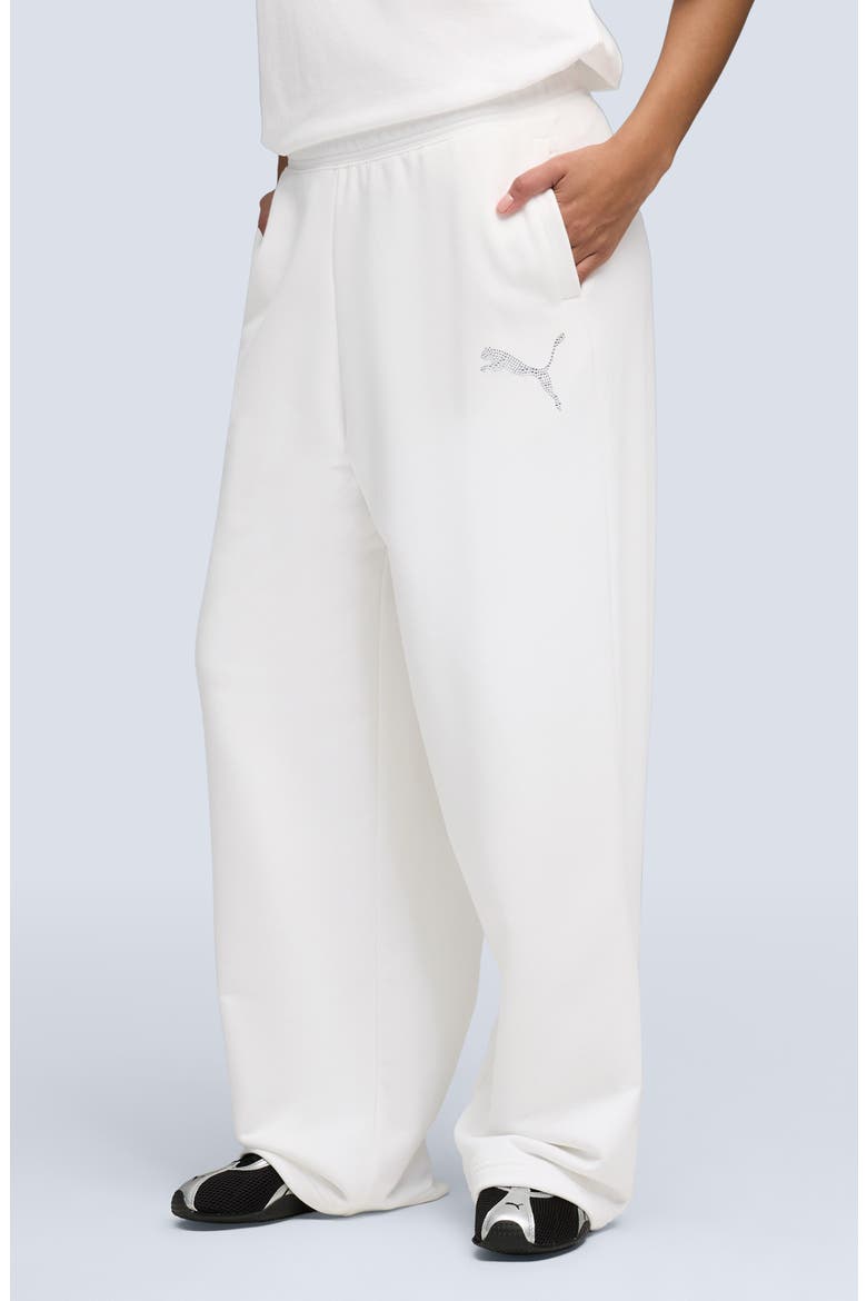 Essential Graphic Leo Luxe Bedazzled Track Pants, Main, color, PUMA WHITE