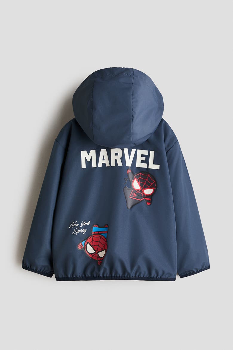 Hooded Motif Windbreaker With Motif, Alternate, color, Dark blue/Marvel