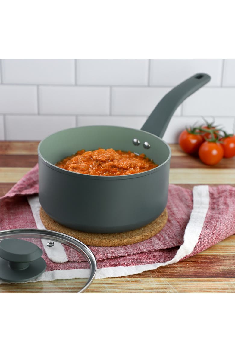 2.5 Quart Ceramic Nonstick Saucepan with Lid, Alternate, color, Green
