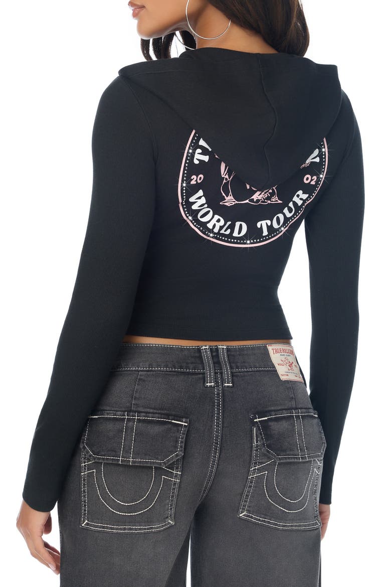Crystal Embellished Buddha Hooded Henley T-Shirt, Alternate, color, JET BLACK