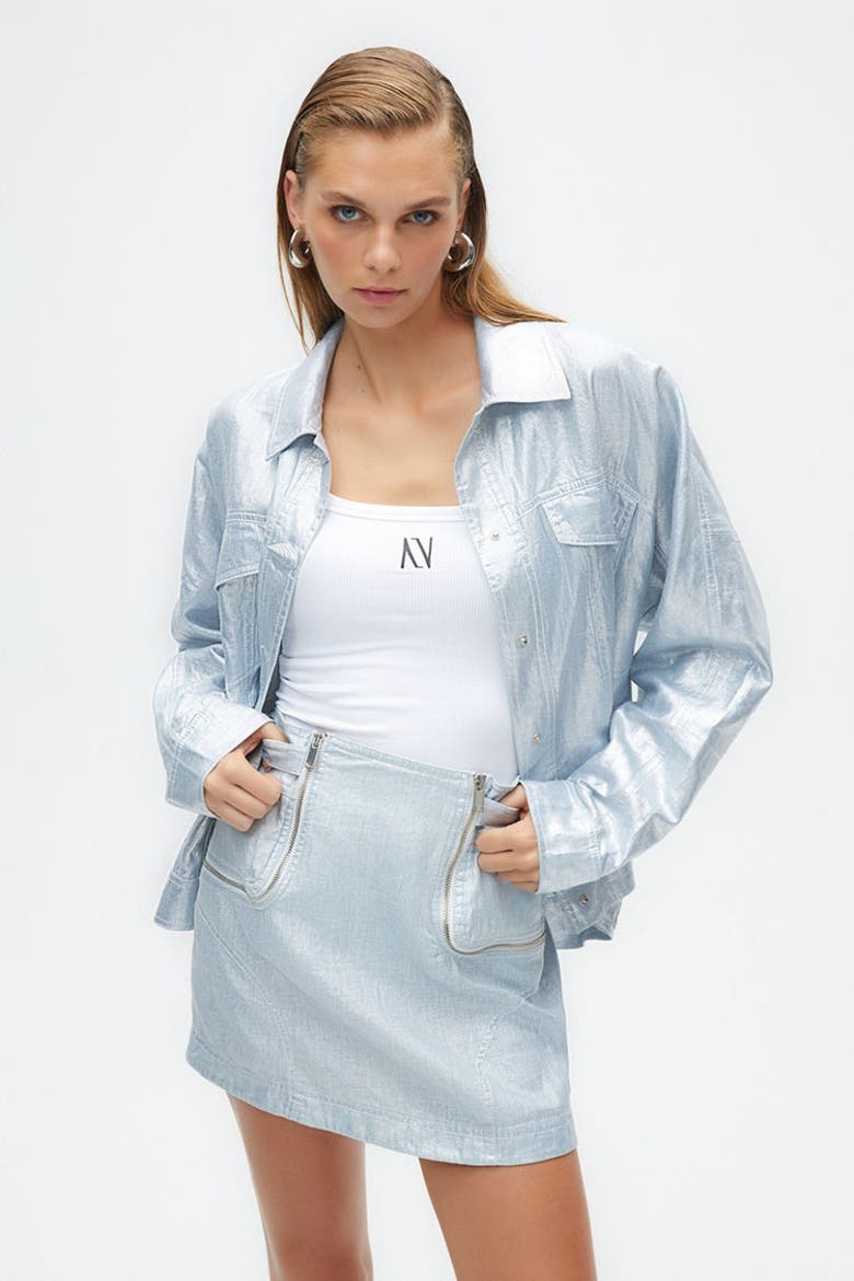 Metallic Shell Detailed Jacket, Main, color, Blue