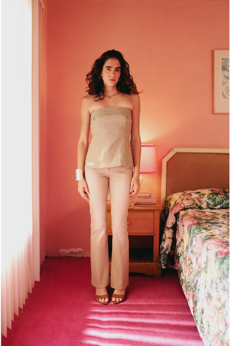 Linen Blend Strap Top, Alternate, color, BEIGE