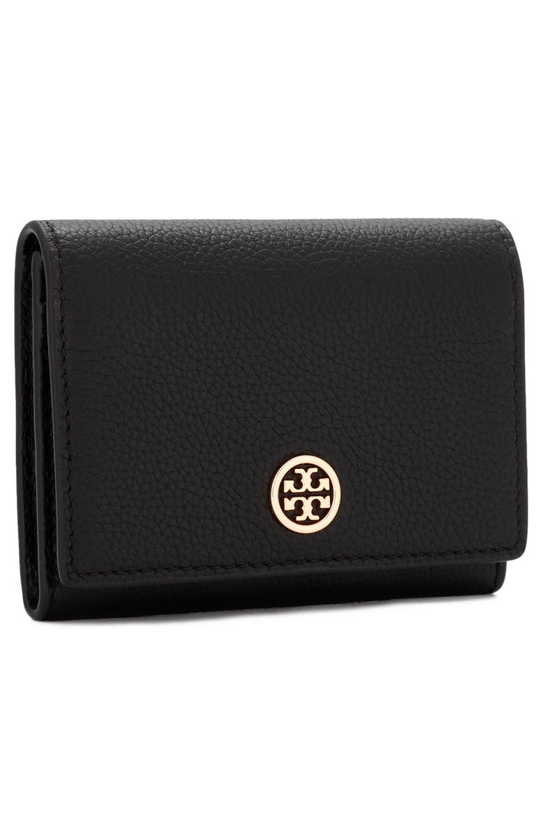 Tory Burch Robinson Small Pebbled Leather Wallet, Alternate, color, Black