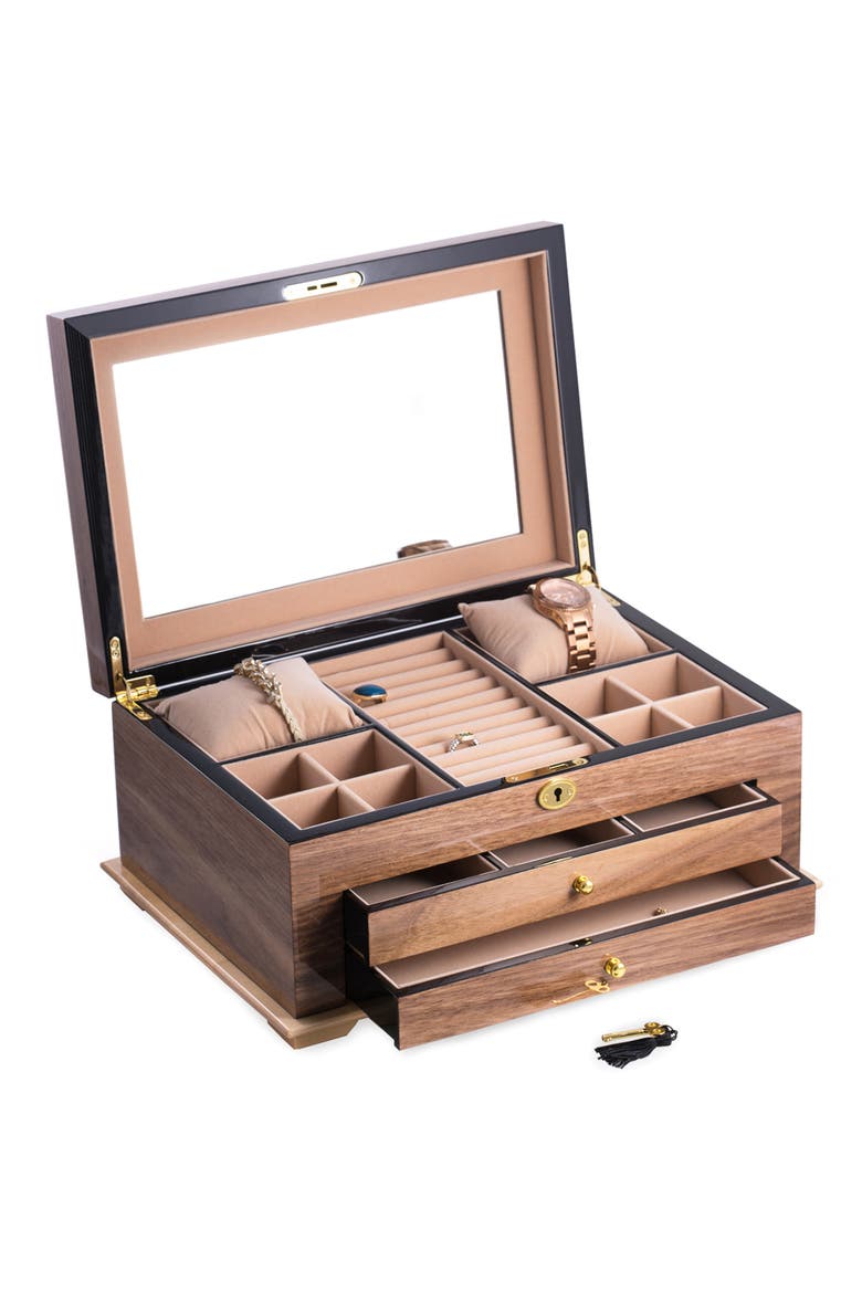 3 Level Jewelry Box, Alternate, color, WALNUT