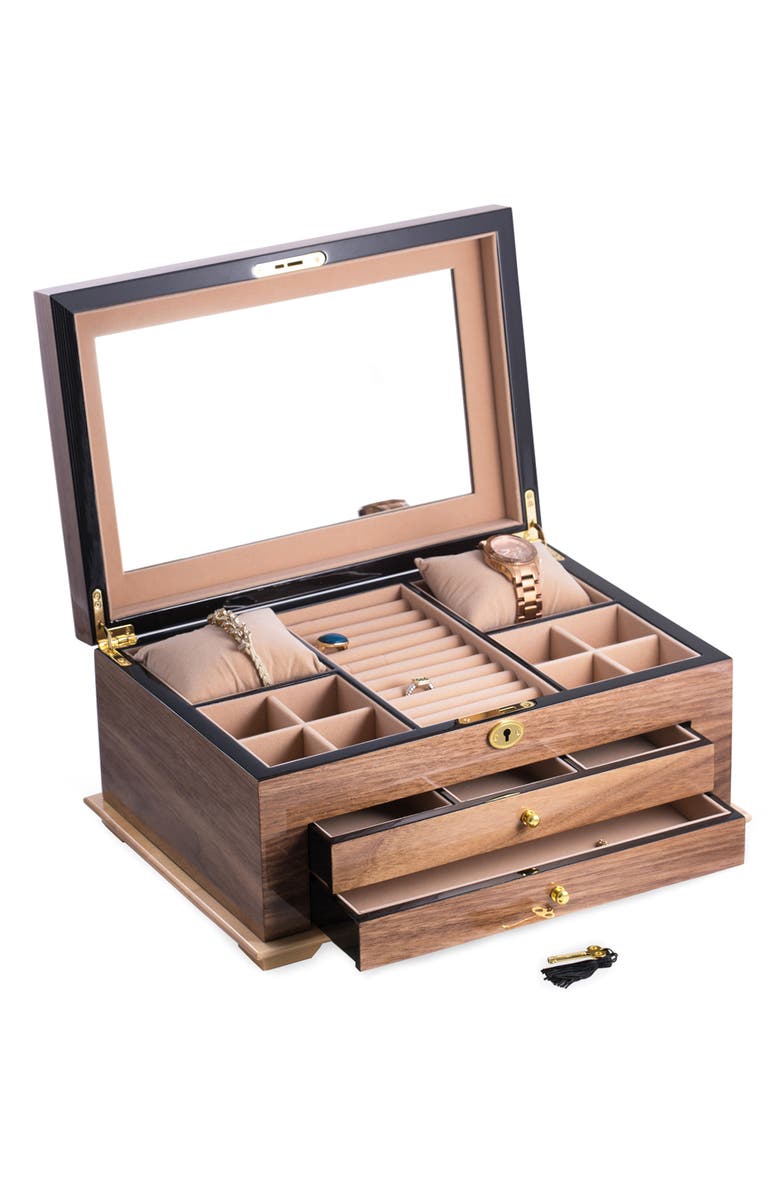 Bey-Berk 3 Level Jewelry Box, Alternate, color, Walnut