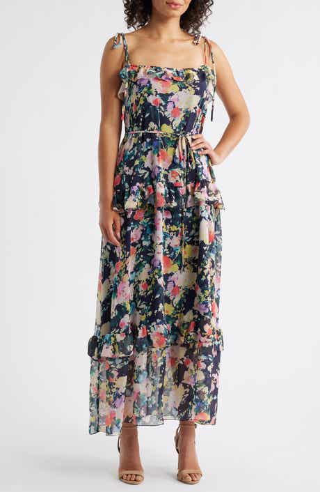 Julia Jordan Floral Print Tie Strap Midi Dress