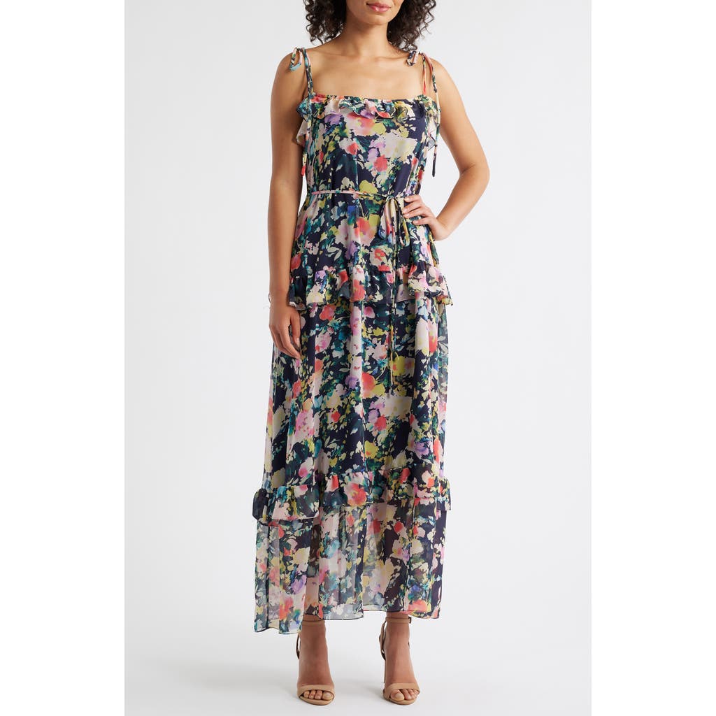 Julia Jordan Floral Print Tie Strap Midi Dress In Multi