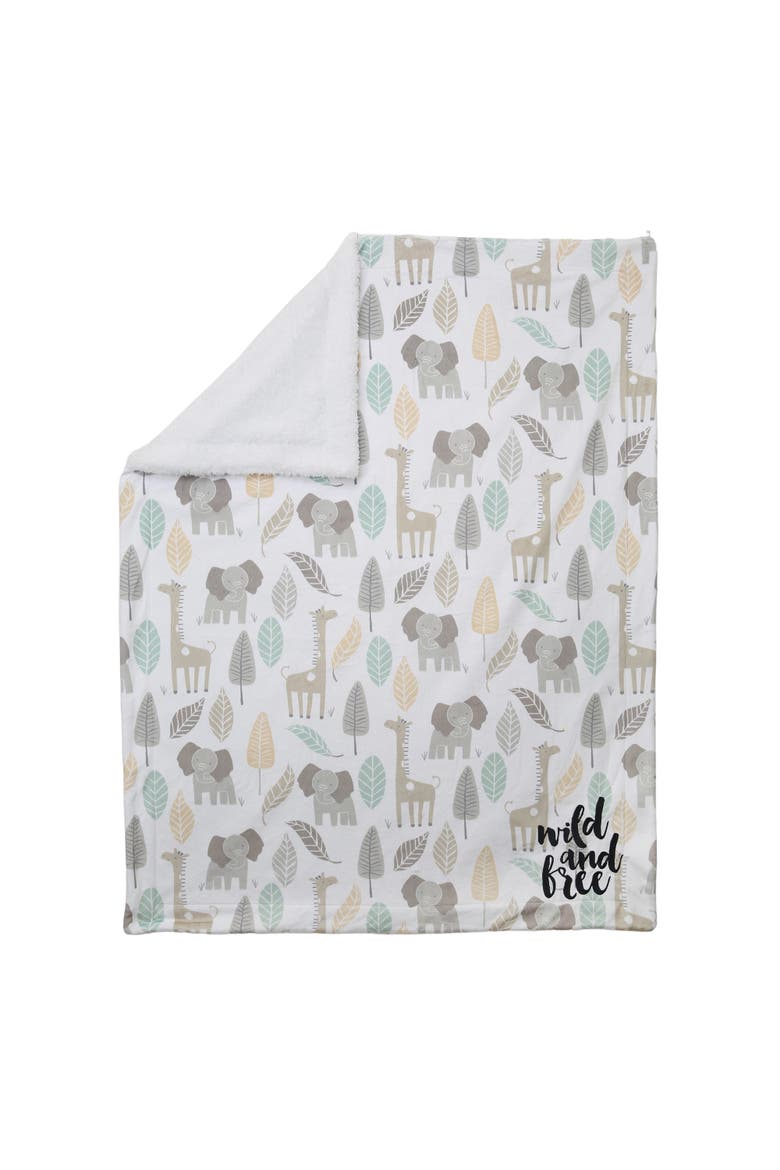 Jungle Friends Elephant/Giraffe Safari Soft Fleece Baby Blanket, Alternate, color, Green