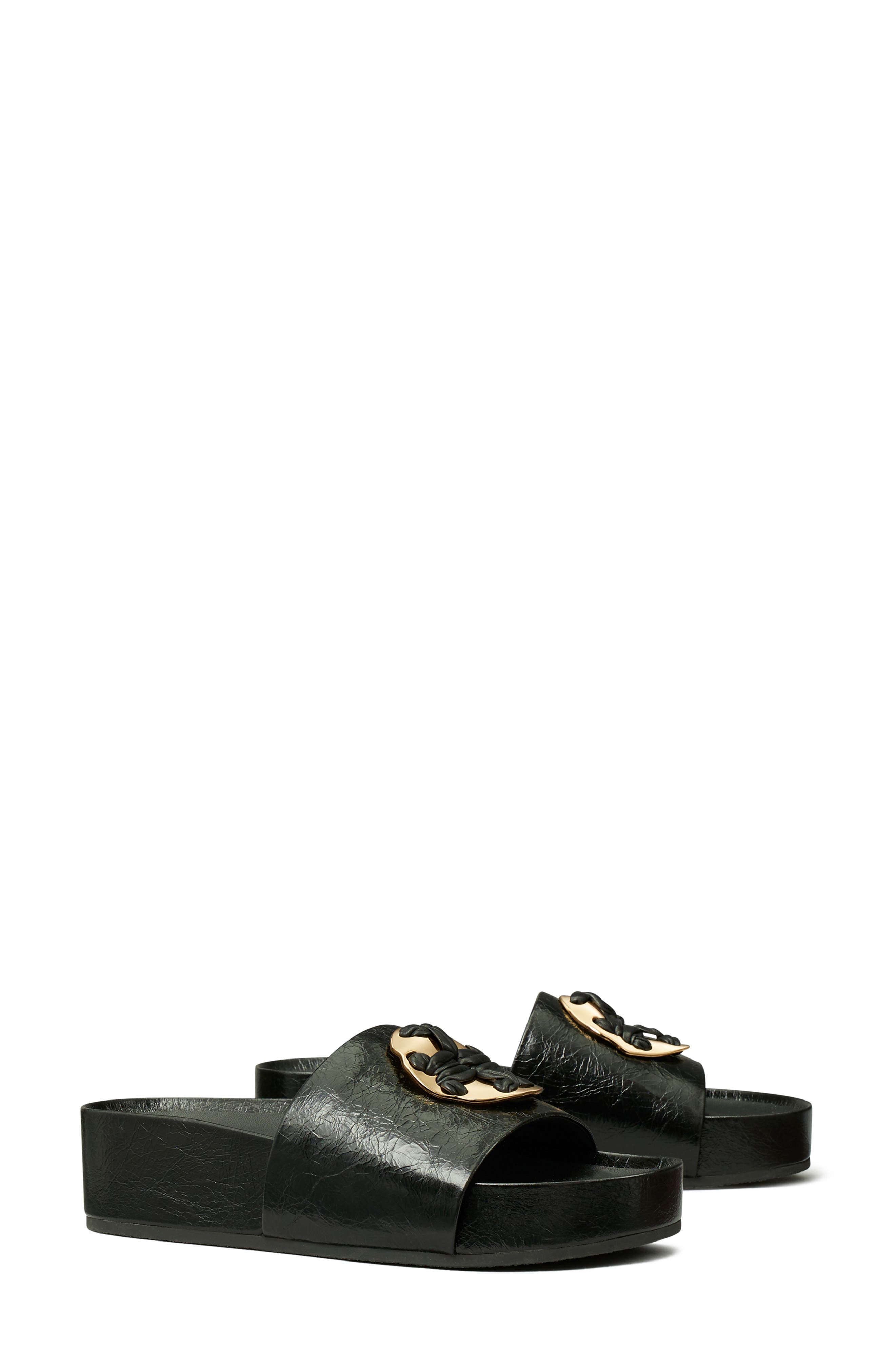 Woven Double T Slide Sandal, Main, color, PERFECT BLACK