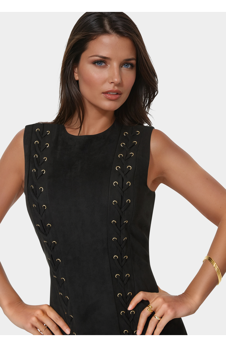 bebe Faux Suede Lace Up Mini Dress, Alternate, color, Black