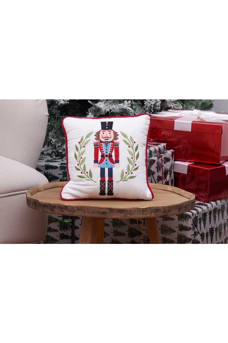 Nutcracker Wreath 100% Cotton Embroidered Accent Pillow 10" x 10", Alternate, color, White
