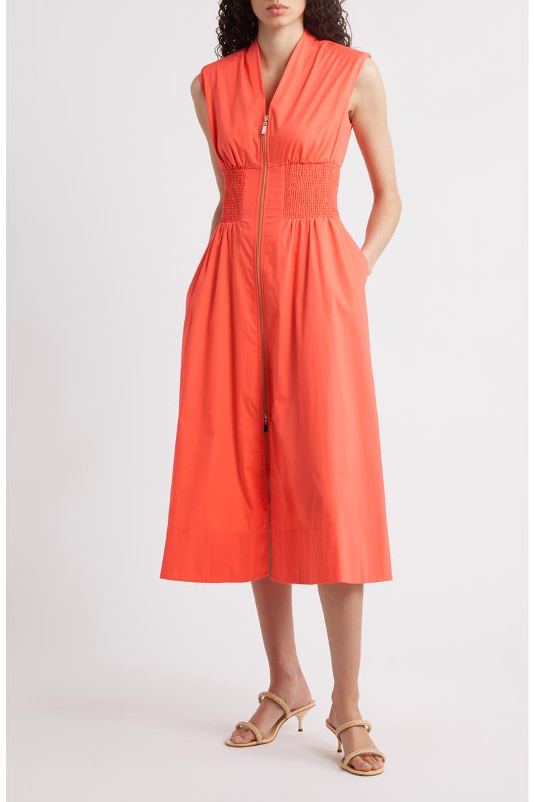 Smock Waist Cotton Midi Dress, Main, color, POP
