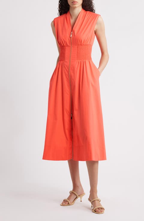 Smock Waist Cotton Midi Dress