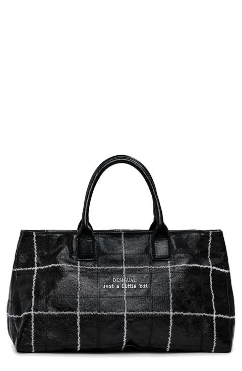 Faux Leather Top Handle Shopping Bag