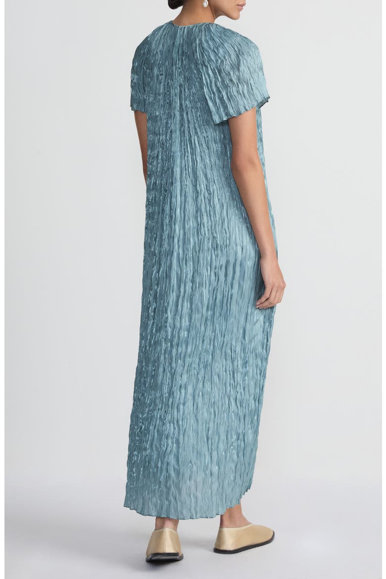 Iridescent Twill Plissé Maxi Dress, Alternate, color, LAGOON GREEN