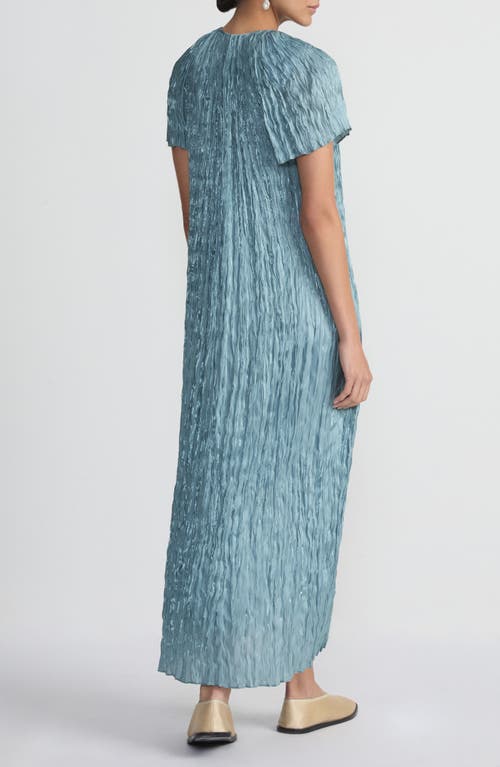 Shop Lafayette 148 New York Iridescent Twill Plissé Maxi Dress In Lagoon Green