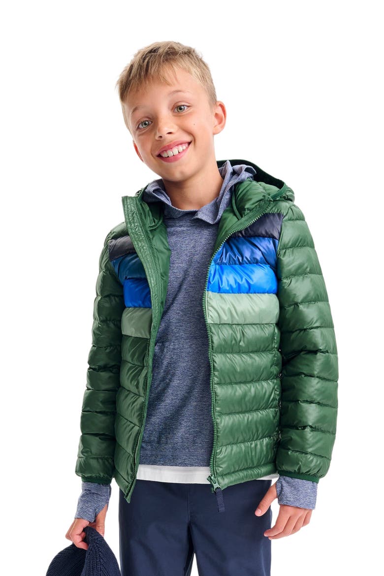 Kids Puffer Jacket In Stripe, Alternate, color, Evergreen Placed Stripe