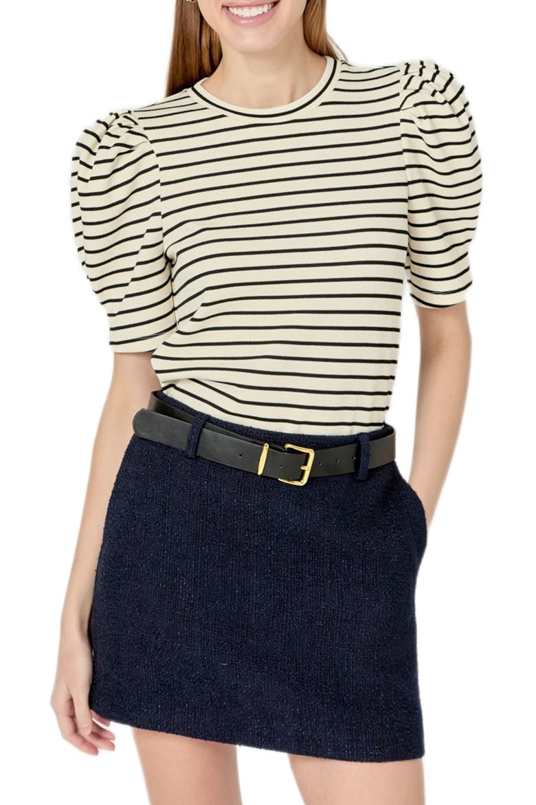 Puff Sleeve Top, Main, color, BLACK/ WHITE