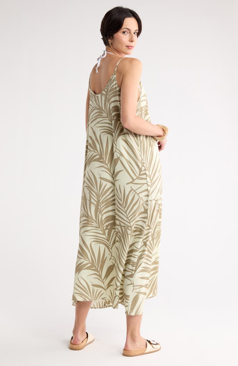 NORDSTROM RACK Spaghetti Strap Cover-Up Dress, Alternate, color, Green Palm Pattern