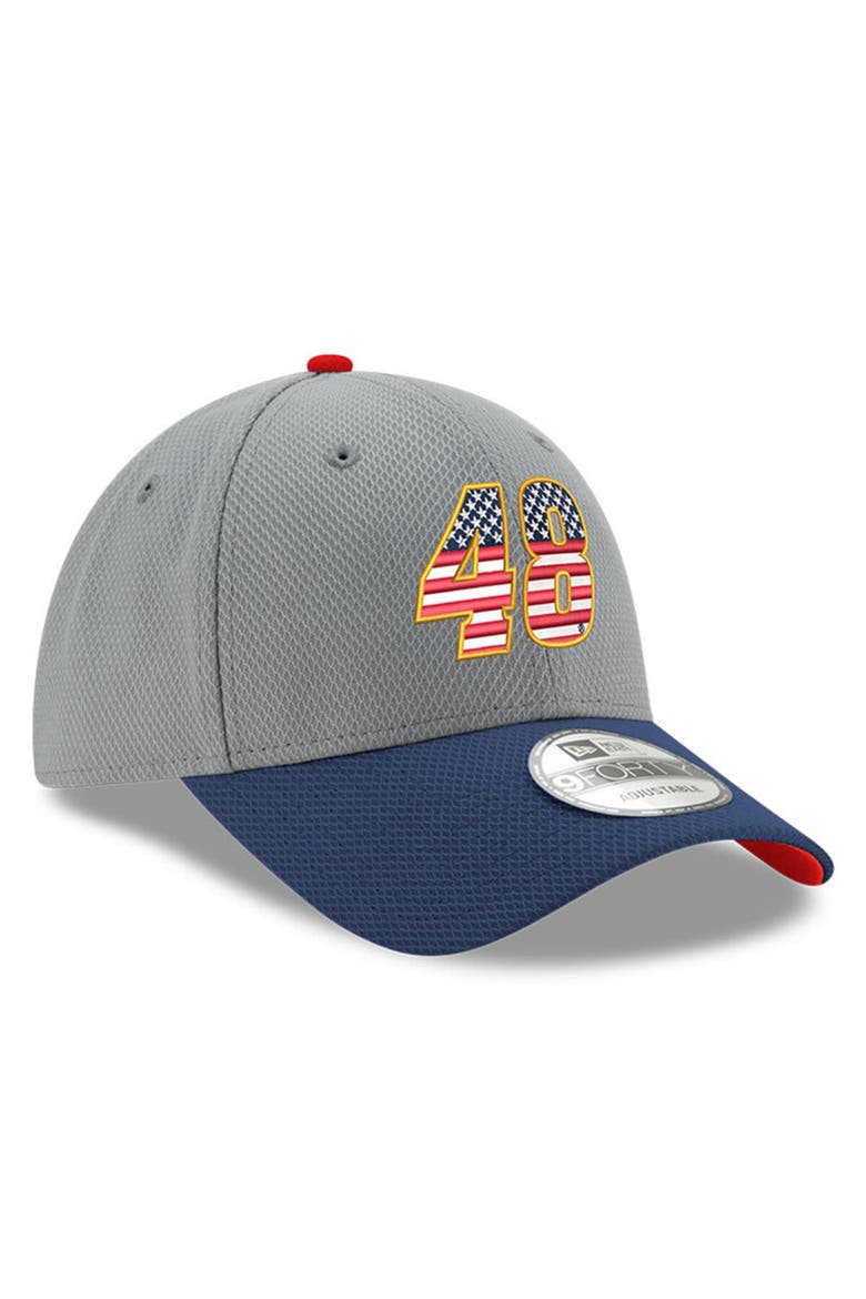 Men's New Era  Gray/Navy Alex Bowman Salute 9FORTY Adjustable Hat, Alternate, color, Gray