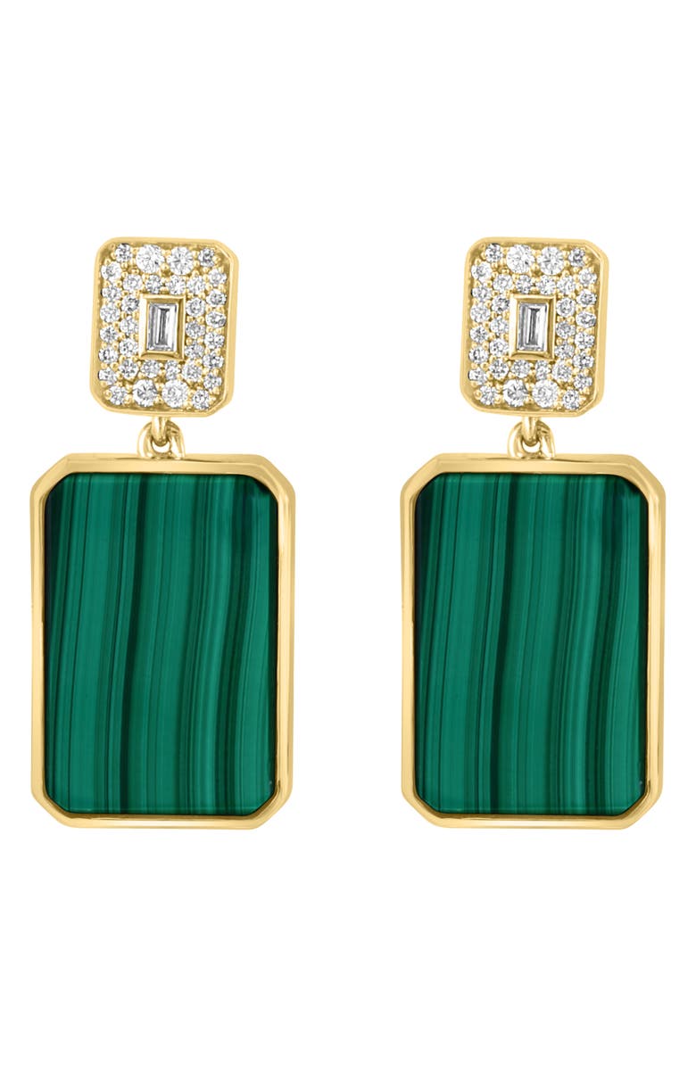 EFFY 14K Gold Diamond & Malachite Drop Earrings, Main, color, 
