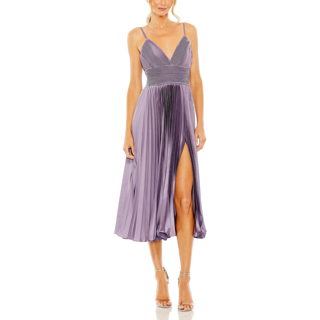 Mac Duggal Slim Strap Ruched Top Heat Pleated Dress In Vintage Lilac