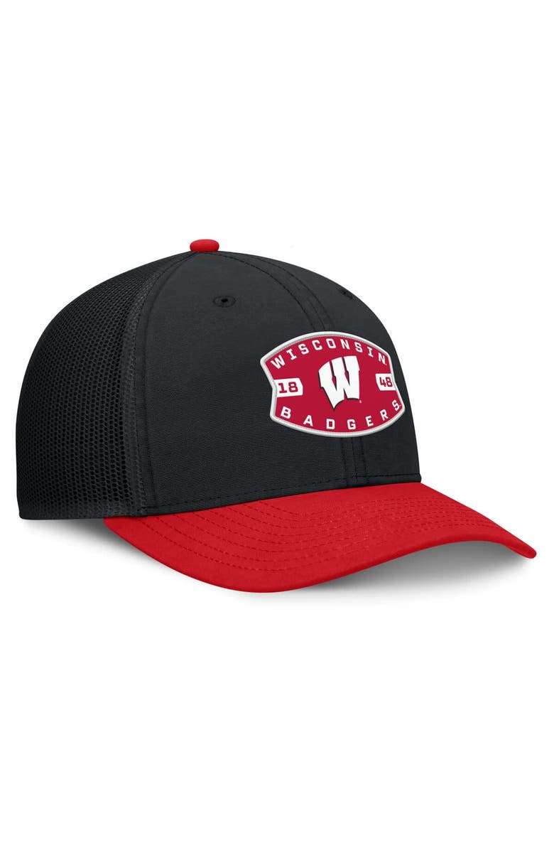 FANATICS Men's Fanatics Black/Red Wisconsin Badgers Adapt Adjustable Trucker Hat, Alternate, color, Black