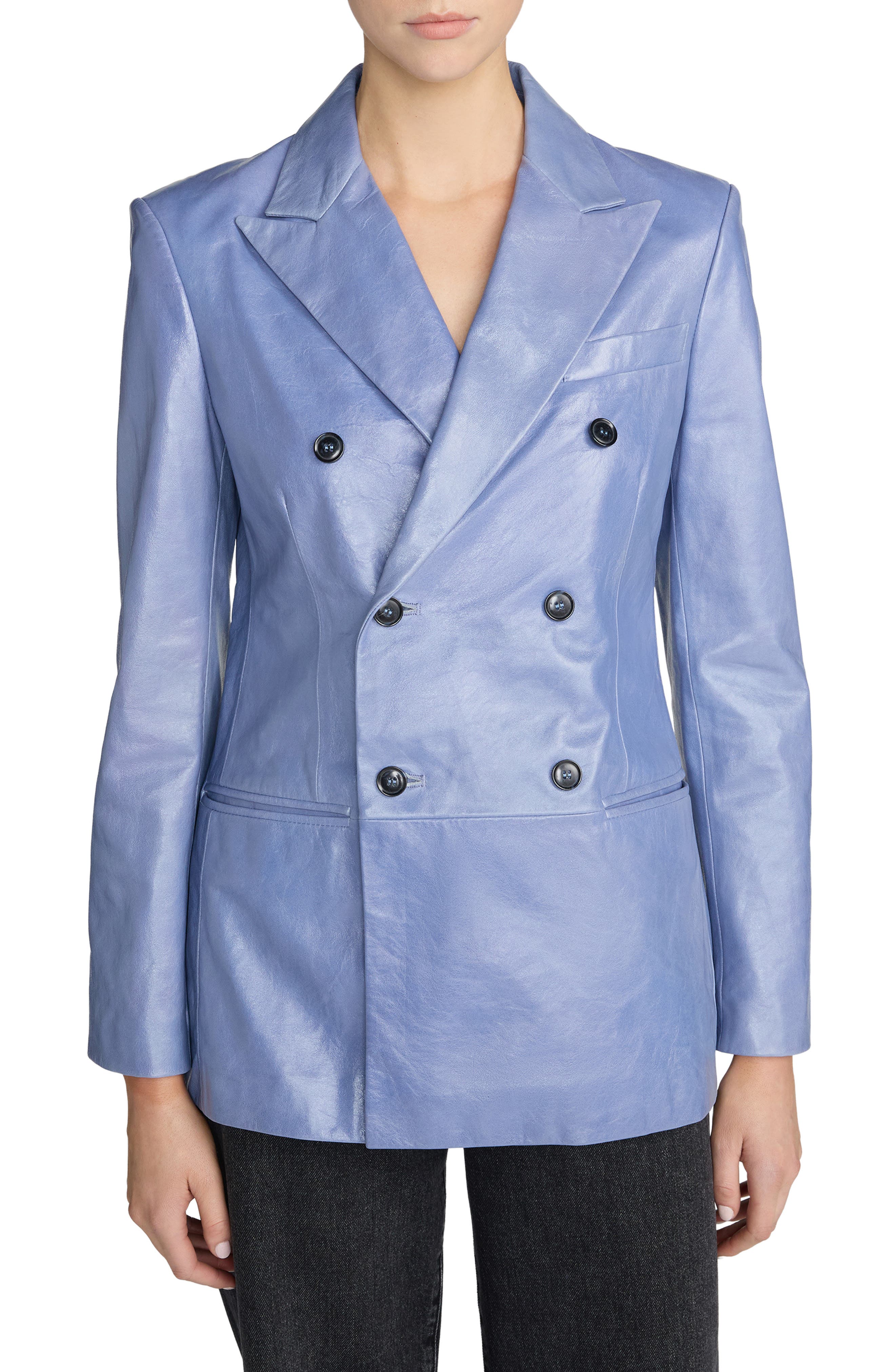 Frame Boulevard Leather Blazer In Periwinkle