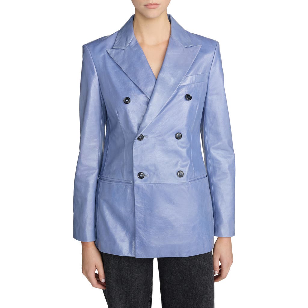Frame Boulevard Leather Blazer In Periwinkle