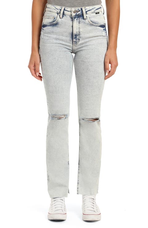 Maria Slit Hem High Waist Jeans (Light Ripped Recycled Blue)