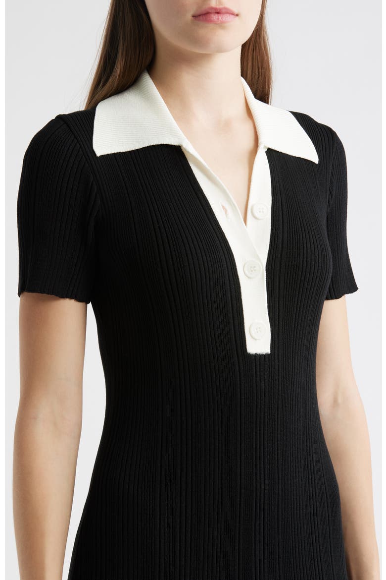 Rib Midi Polo Dress, Alternate, color, BLACK