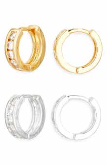 NORDSTROM RACK Set of 2 Demi-Fine Cubic Zirconia Huggie Hoop Earrings